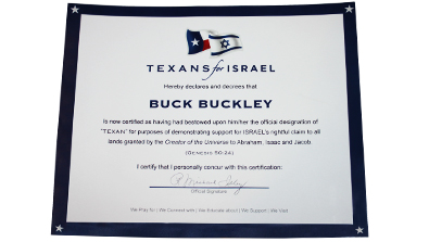 Texans For Israel - Certificate